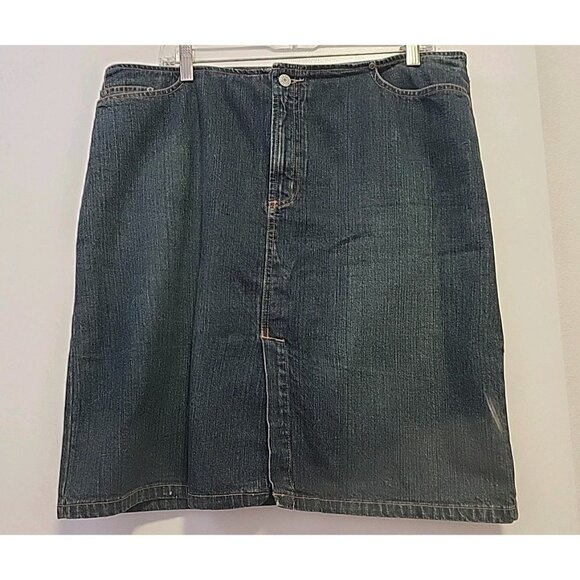 Old Navy Womens Blue Jean Denim Short Skirt Size Cotton Front Slit - Picture 1 of 8
